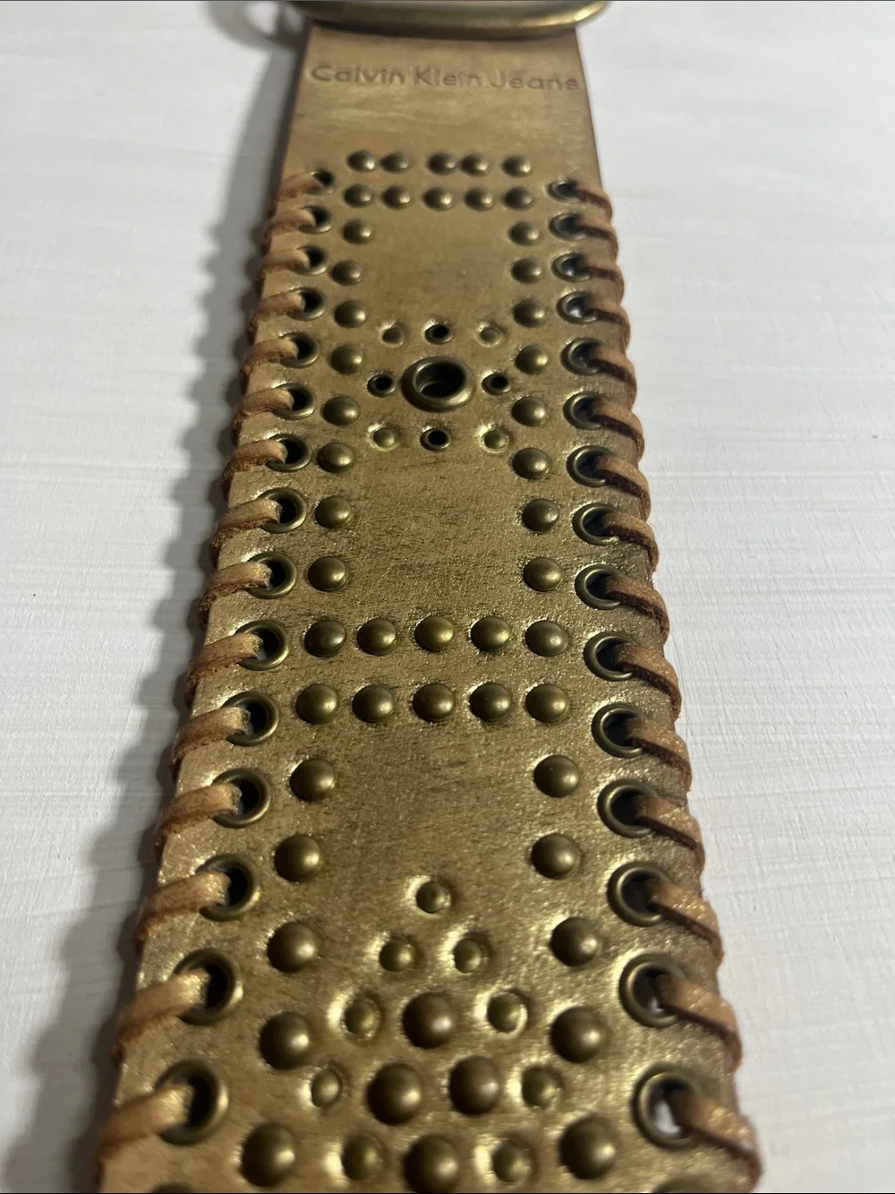 Calvin Klein Gold Studded Leather Belt Sz Large